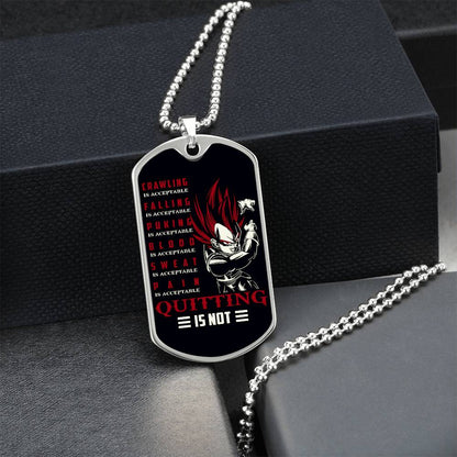 Dragon Ball - Quitting Is Not - Vegeta - Supper Saiyan God - Black Dog Tag - Dragon Ball Dog Tag - Military Ball Chain - Luxury Dog Tag