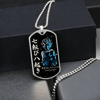 Dragon Ball - Fall Down Seven Times Stand Up Eight - Goku - Supper Saiyan Blue - Galaxy - Black Dog Tag - Dragon Ball Dog Tag - Military Ball Chain - Luxury Dog Tag