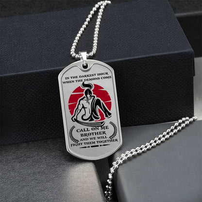 Samurai - Call On me Brother 2 - Bushido - Katana - Ronin - Miyamoto Musashi - Samurai Dog Tag - Military Ball Chain - Luxury Dog Tag