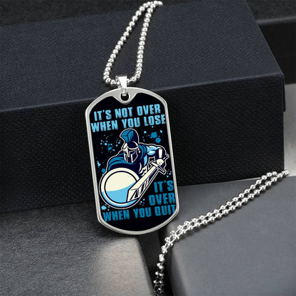Warrior - It's not Over When You Lose - It's Over When You Quit - Sparta - Spartan - Black Dog Tag - Warrior Dog Tag - Military Ball Chain - Luxury Dog Tag