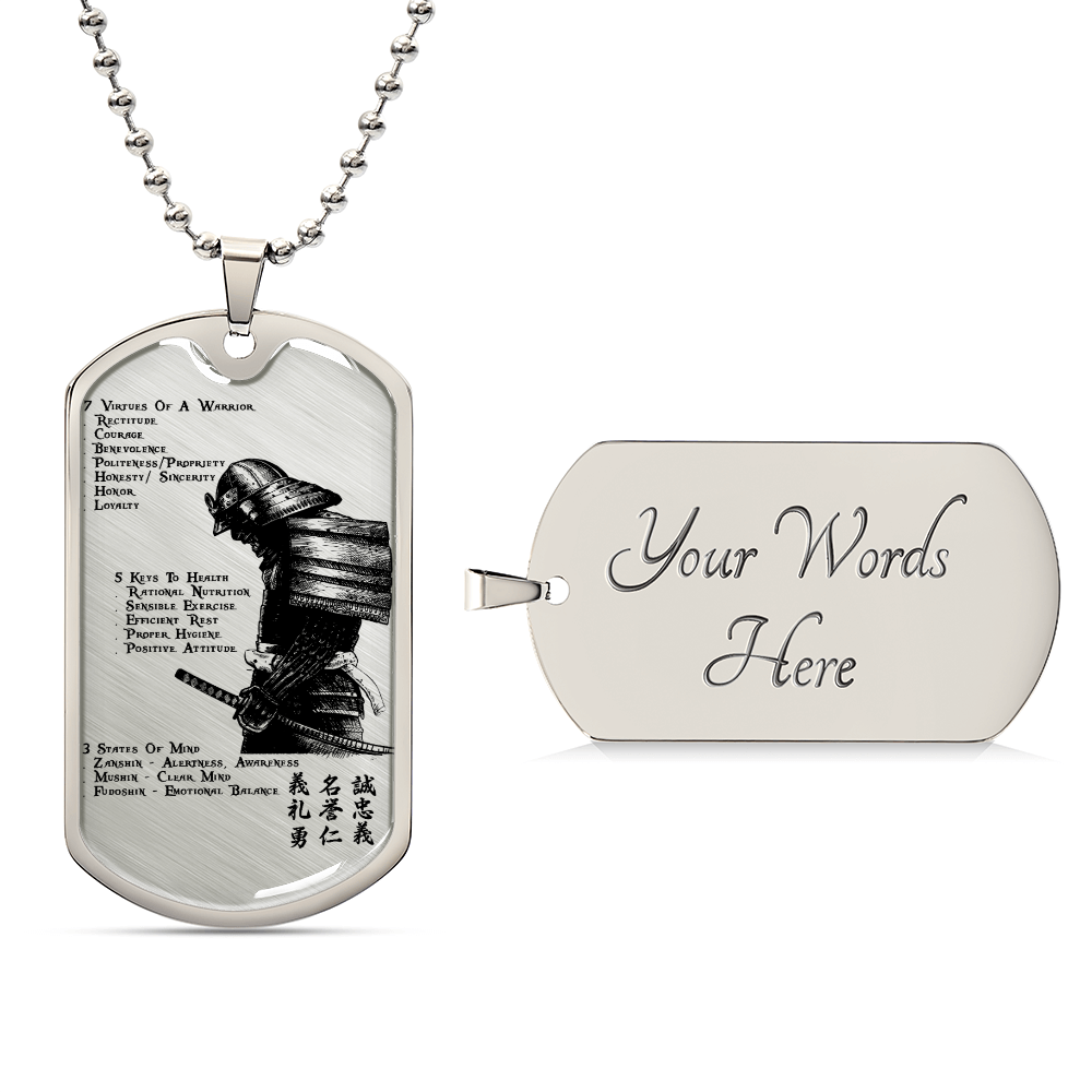 Samurai - 7 5 3 CODE - Bushido - Katana - Ronin - Samurai Dog Tag - Military Ball Chain - Luxury Dog Tag