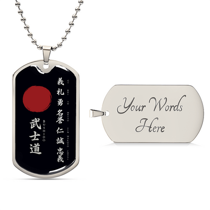 Samurai - The Seven Virtures Of Bushido - Bushido - Katana - Ronin - Black Dog Tag - Samurai Dog Tag - Military Ball Chain - Luxury Dog Tag