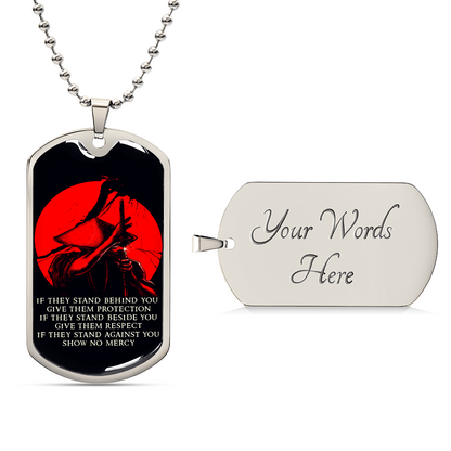 Samurai - IF - Show No Mercy - Bushido - Katana - Ronin - Black Dog Tag - Samurai Dog Tag - Military Ball Chain - Luxury Dog Tag
