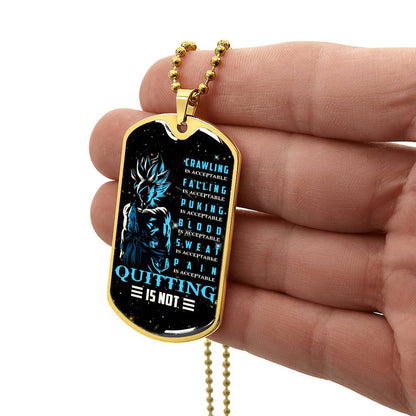 Dragon Ball - Quitting Is Not - Goku - Supper Saiyan Blue - Galaxy - Black Dog Tag - Dragon Ball Dog Tag - Military Ball Chain - Luxury Dog Tag