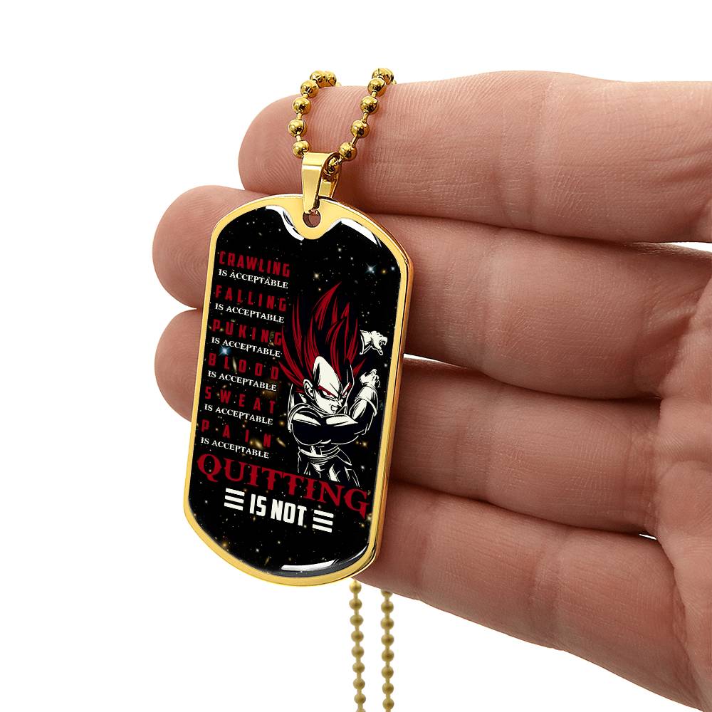 Dragon Ball - Quitting Is Not - Vegeta - Supper Saiyan God - Galaxy - Black Dog Tag - Dragon Ball Dog Tag - Military Ball Chain - Luxury Dog Tag