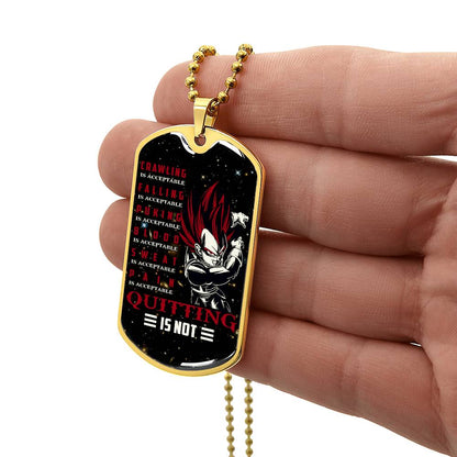 Dragon Ball - Quitting Is Not - Vegeta - Supper Saiyan God - Galaxy - Black Dog Tag - Dragon Ball Dog Tag - Military Ball Chain - Luxury Dog Tag