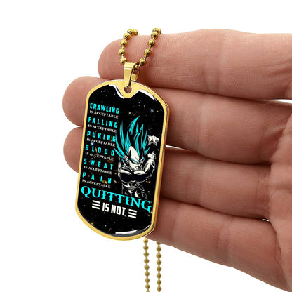 Dragon Ball - Quitting Is Not - Vegeta - Supper Saiyan Blue - Galaxy - Black Dog Tag - Dragon Ball Dog Tag - Military Ball Chain - Luxury Dog Tag