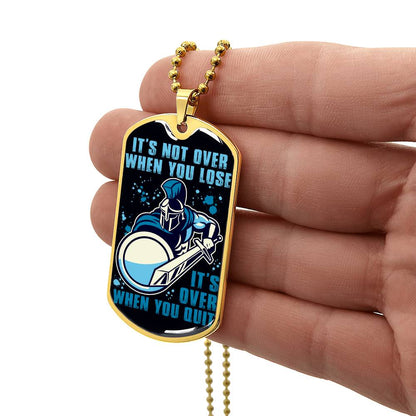 Warrior - It's not Over When You Lose - It's Over When You Quit - Sparta - Spartan - Black Dog Tag - Warrior Dog Tag - Military Ball Chain - Luxury Dog Tag