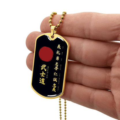 Samurai - The Seven Virtures Of Bushido - Bushido - Katana - Ronin - Black Dog Tag - Samurai Dog Tag - Military Ball Chain - Luxury Dog Tag
