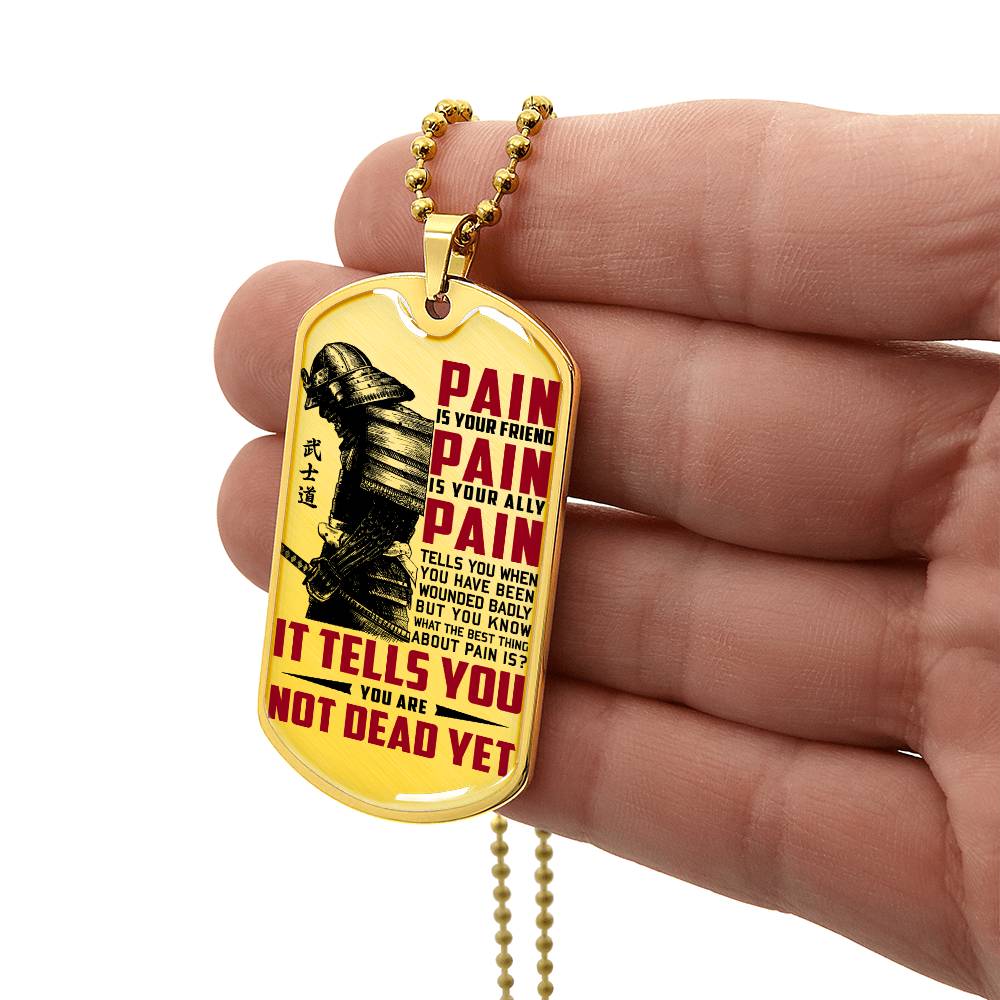 Samurai - PAIN - You Are Not Dead Yet 2 - Bushido - Katana - Ronin - Samurai Dog Tag - Military Ball Chain - Luxury Dog Tag