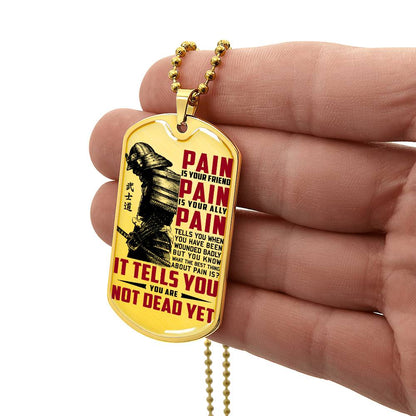 Samurai - PAIN - You Are Not Dead Yet 2 - Bushido - Katana - Ronin - Samurai Dog Tag - Military Ball Chain - Luxury Dog Tag