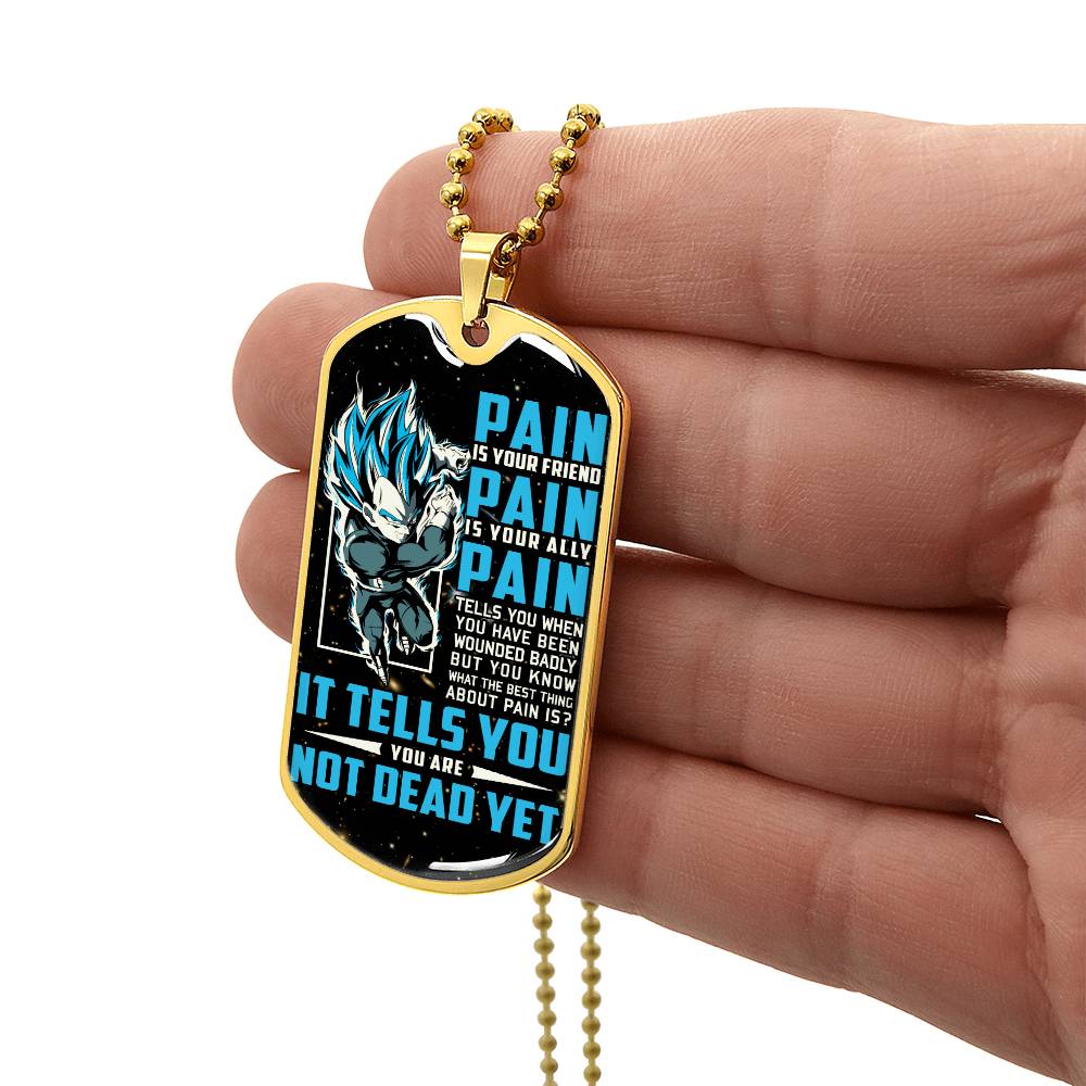 Dragon Ball - PAIN - You Are Not Dead Yet - Vegeta - Supper Saiyan Blue - Galaxy- Black Dog Tag - Dragon Ball Dog Tag - Military Ball Chain - Luxury Dog Tag