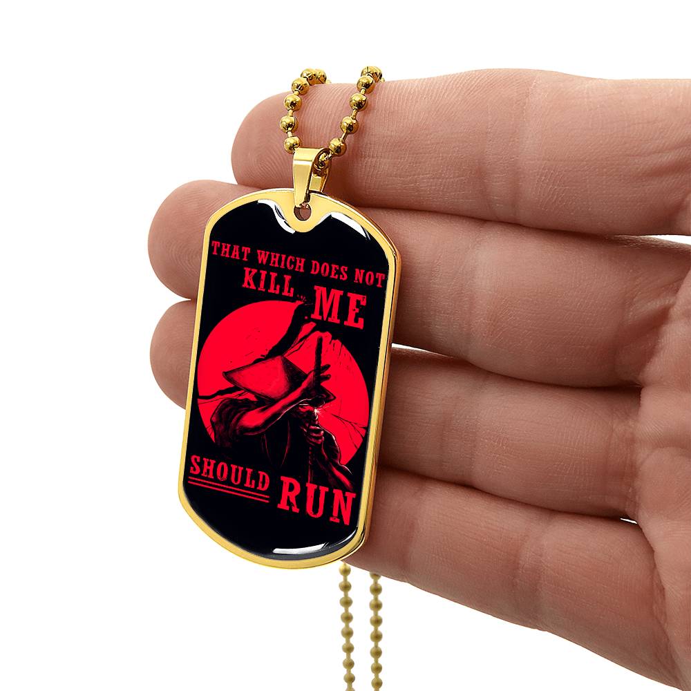 Samurai - That Which Does Not Kill Me - Should Run - Bushido - Katana - Ronin - Black Dog Tag - Samurai Dog Tag - Military Ball Chain - Luxury Dog Tag
