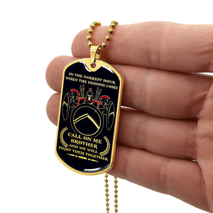 Warrior - Call On Me Brother - Sparta - Spartan - Black Dog Tag - Warrior Dog Tag - Military Ball Chain - Luxury Dog Tag