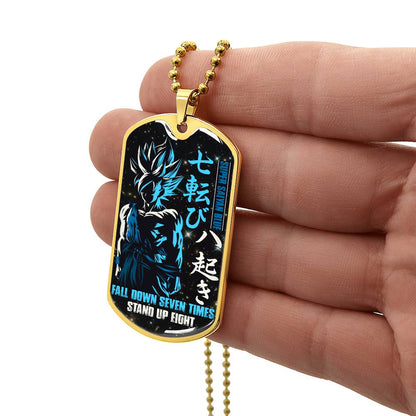 Dragon Ball - Fall Down Seven Times Stand Up Eight 2 - Goku - Supper Saiyan Blue - Black Dog Tag - Dragon Ball Dog Tag - Military Ball Chain - Luxury Dog Tag