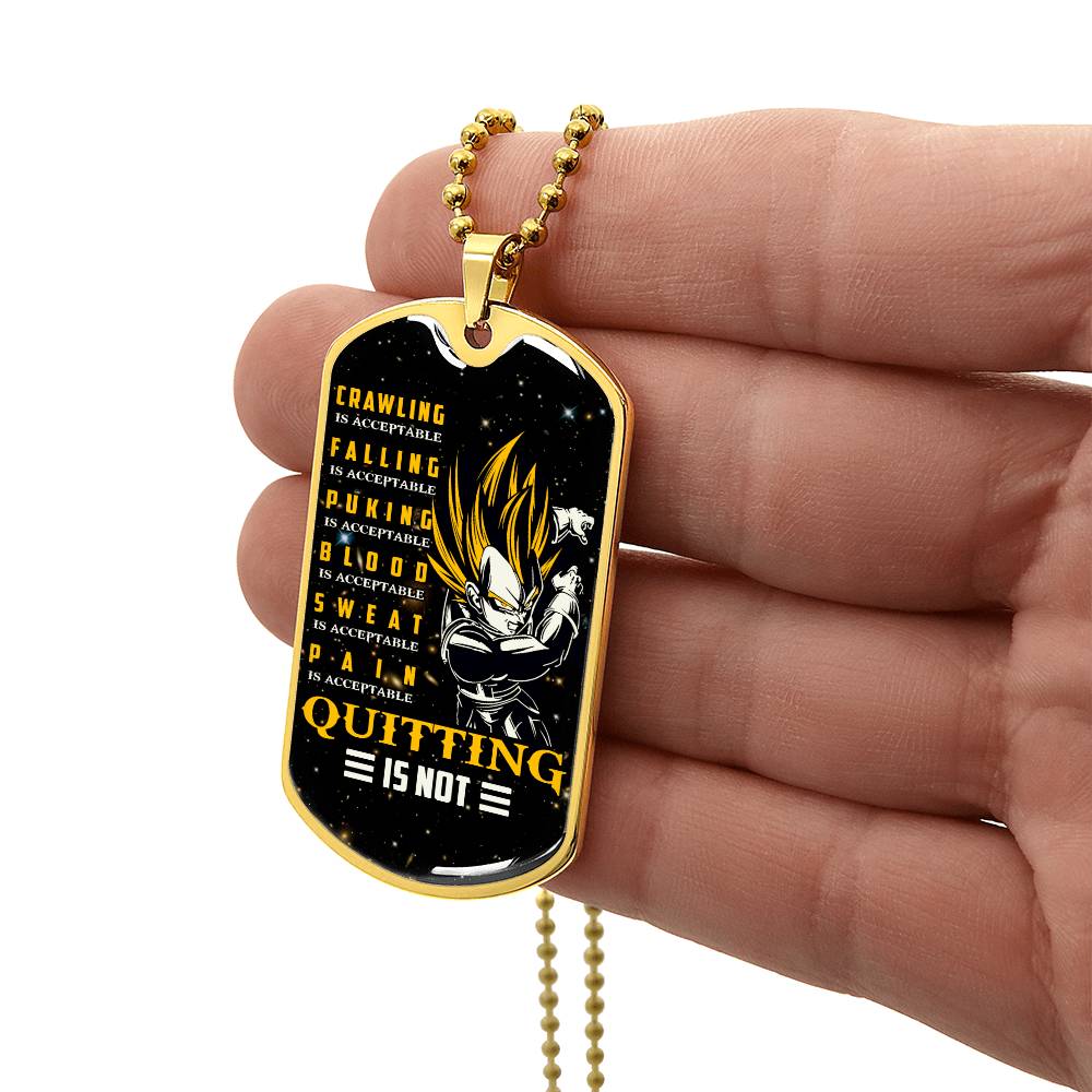 Dragon Ball - Quitting Is Not - Vegeta - Supper Saiyan - Galaxy - Black Dog Tag - Dragon Ball Dog Tag - Military Ball Chain - Luxury Dog Tag
