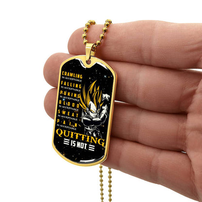 Dragon Ball - Quitting Is Not - Vegeta - Supper Saiyan - Galaxy - Black Dog Tag - Dragon Ball Dog Tag - Military Ball Chain - Luxury Dog Tag