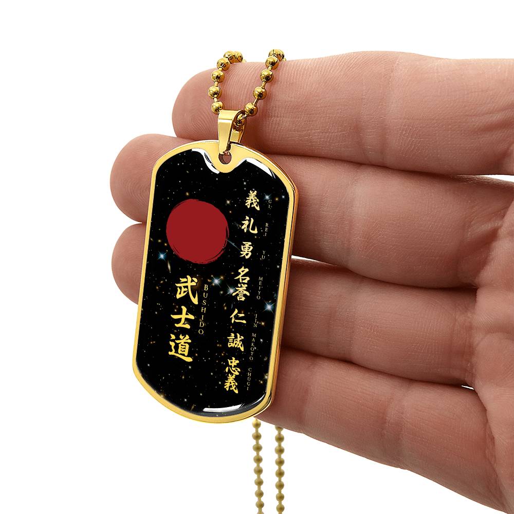 Samurai - The Seven Virtures Of Bushido - Bushido - Katana - Ronin - Galaxy - Black Dog Tag - Samurai Dog Tag - Military Ball Chain - Luxury Dog Tag