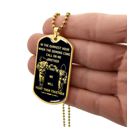 Dragon Ball - Call On Me Brother - Goku - Vegeta - Black Dog Tag - Dragon Ball Dog Tag - Military Ball Chain - Luxury Dog Tag