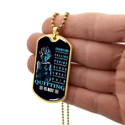 Dragon Ball - Quitting Is Not - Goku - Supper Saiyan Blue - Black Dog Tag - Dragon Ball Dog Tag.png - Military Ball Chain - Luxury Dog Tag