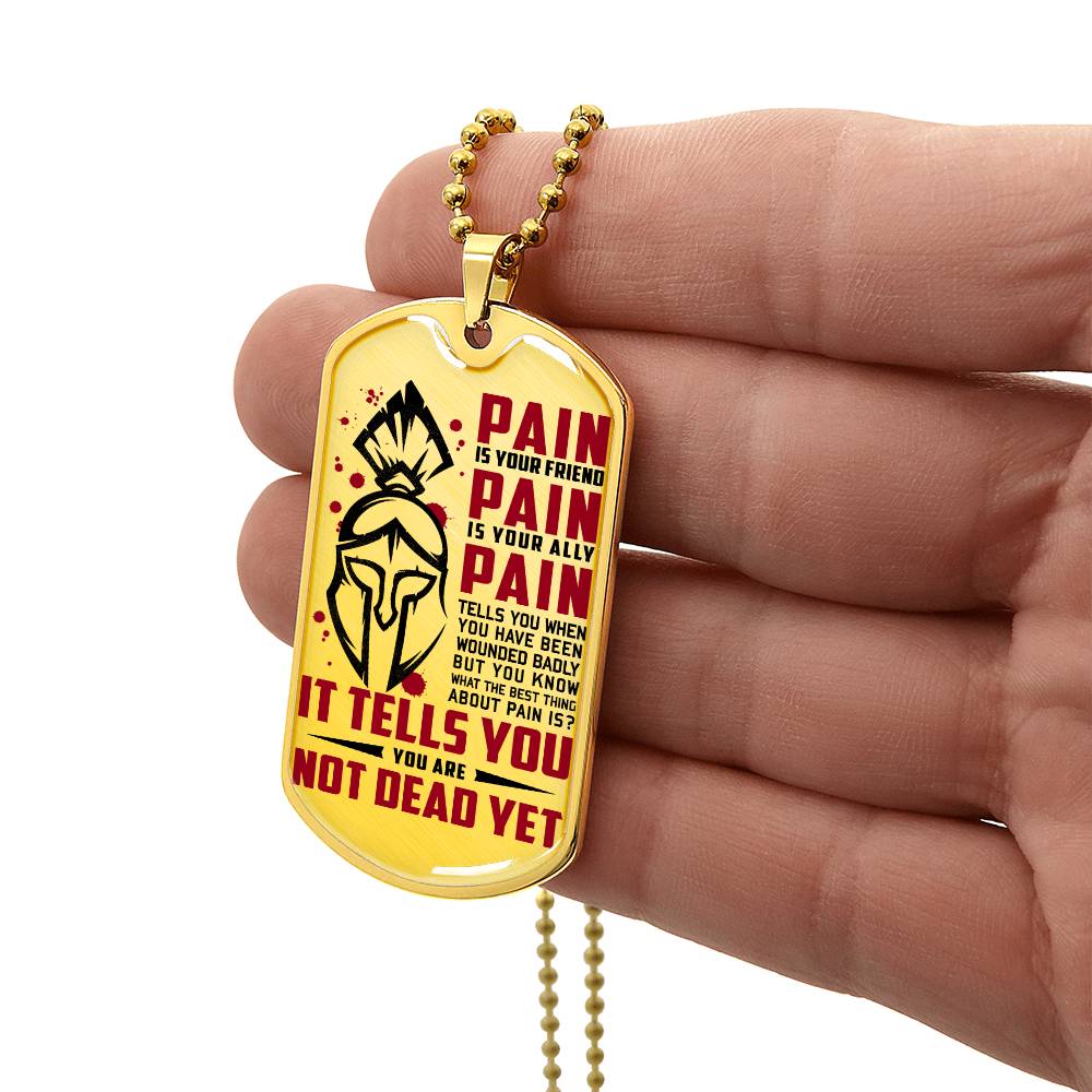 Warrior - PAIN - You Are Not Dead Yet - Sparta - Spartan - Warrior Dog Tag - Military Ball Chain - Luxury Dog Tag
