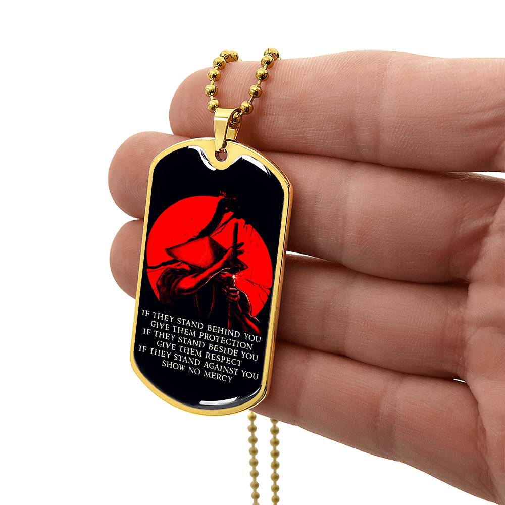 Samurai - IF - Show No Mercy - Bushido - Katana - Ronin - Black Dog Tag - Samurai Dog Tag - Military Ball Chain - Luxury Dog Tag