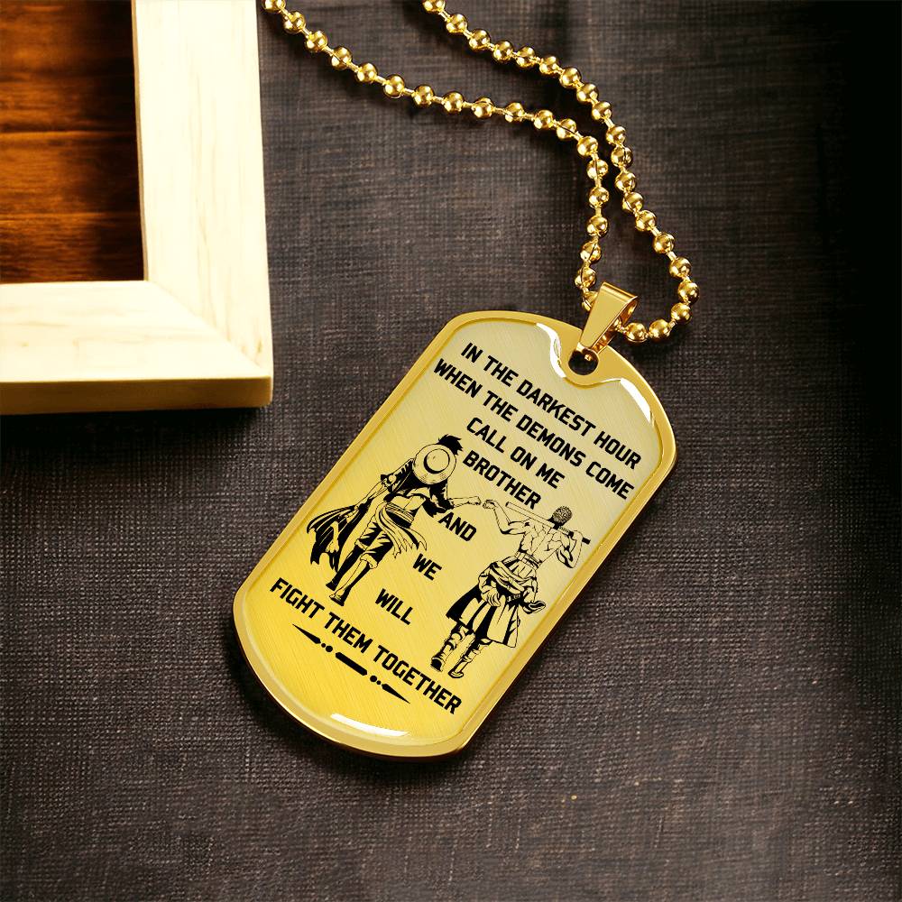 One Piece - Call On Me Brother - Monkey D. Luffy - Roronoa Zoro - One Piece Dog Tag - Military Ball Chain - Luxury Dog Tag
