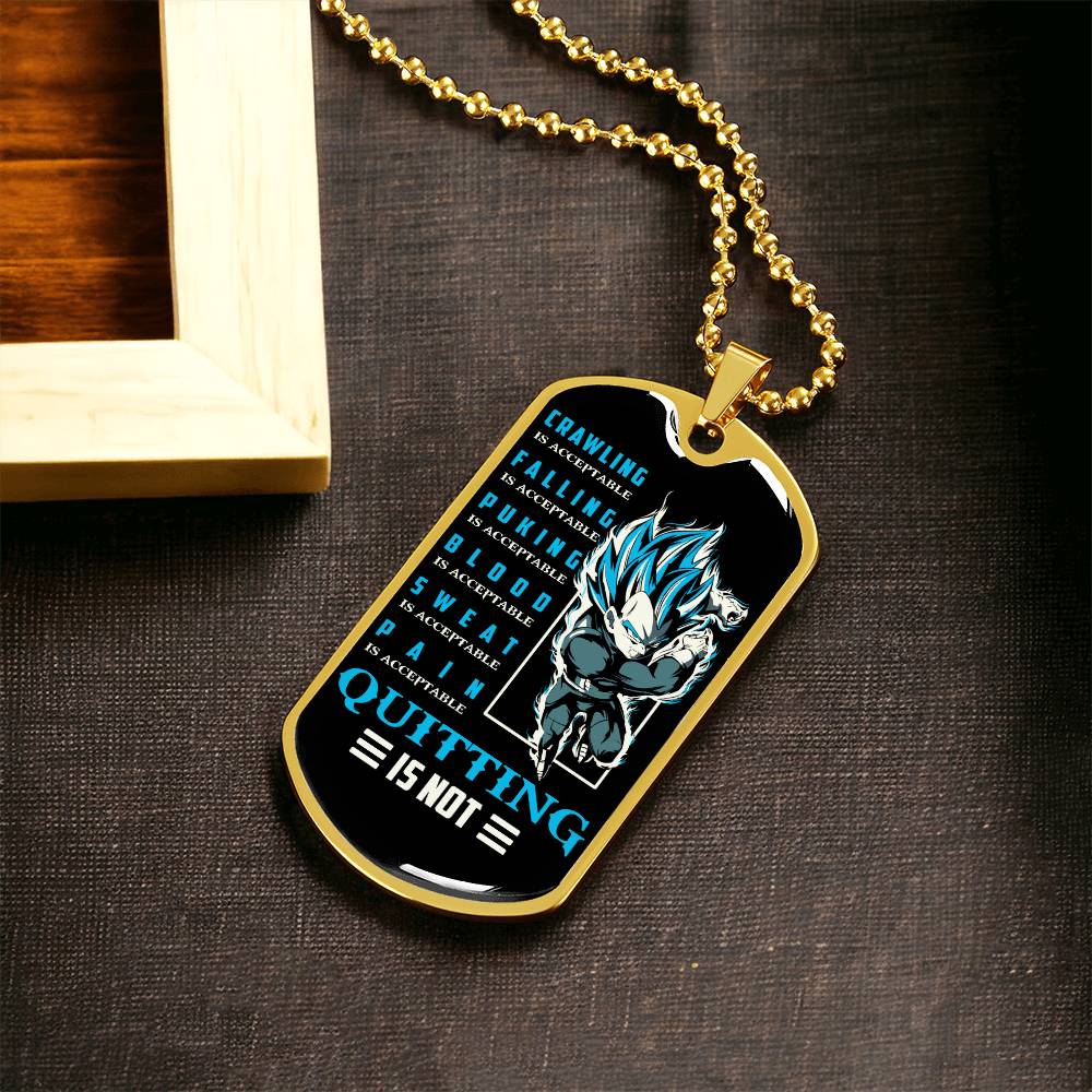 Dragon Ball - Quitting Is Not 2 - Vegeta - Supper Saiyan Blue - Black Dog Tag - Dragon Ball Dog Tag - Military Ball Chain - Luxury Dog Tag