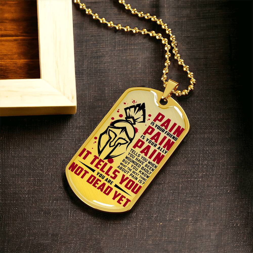 Warrior - PAIN - You Are Not Dead Yet - Sparta - Spartan - Warrior Dog Tag - Military Ball Chain - Luxury Dog Tag