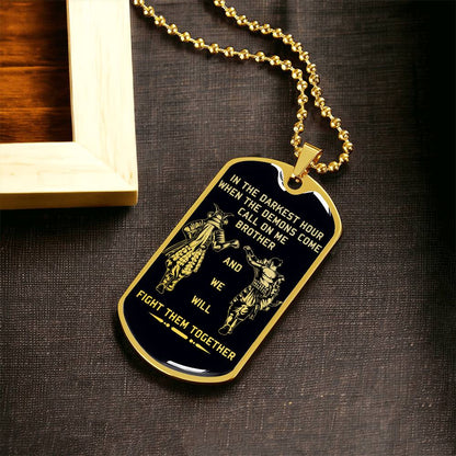 Samurai - Call On me Brother - Bushido - Katana - Ronin - Miyamoto Musashi - Black Dog Tag - Samurai Dog Tag - Military Ball Chain - Luxury Dog Tag