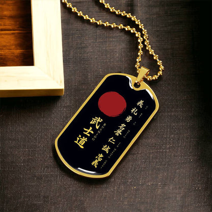 Samurai - The Seven Virtures Of Bushido - Bushido - Katana - Ronin - Black Dog Tag - Samurai Dog Tag - Military Ball Chain - Luxury Dog Tag