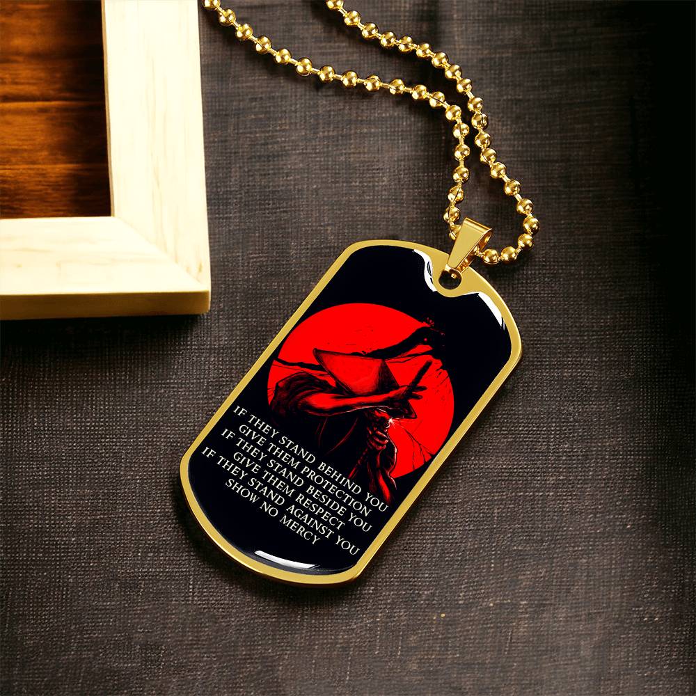 Samurai - IF - Show No Mercy - Bushido - Katana - Ronin - Black Dog Tag - Samurai Dog Tag - Military Ball Chain - Luxury Dog Tag
