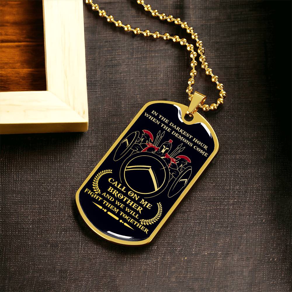Warrior - Call On Me Brother - Sparta - Spartan - Black Dog Tag - Warrior Dog Tag - Military Ball Chain - Luxury Dog Tag