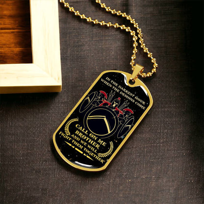 Warrior - Call On Me Brother - Sparta - Spartan - Galaxy - Black Dog Tag - Warrior Dog Tag - Military Ball Chain - Luxury Dog Tag
