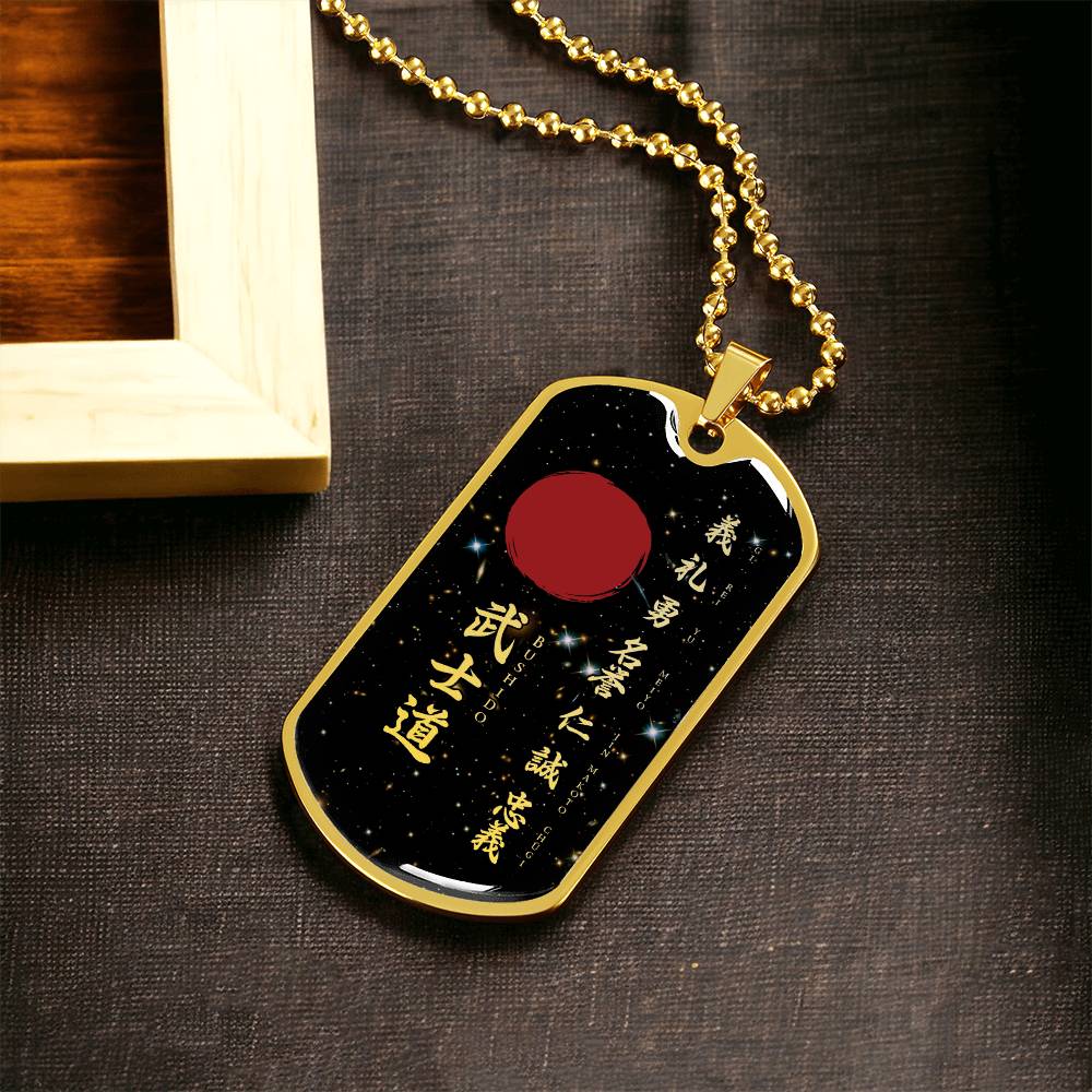 Samurai - The Seven Virtures Of Bushido - Bushido - Katana - Ronin - Galaxy - Black Dog Tag - Samurai Dog Tag - Military Ball Chain - Luxury Dog Tag
