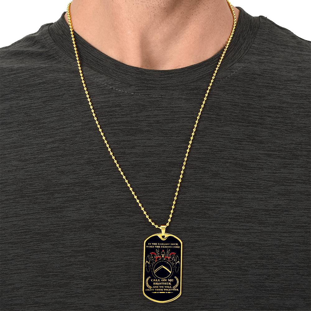 Warrior - Call On Me Brother - Sparta - Spartan - Black Dog Tag - Warrior Dog Tag - Military Ball Chain - Luxury Dog Tag