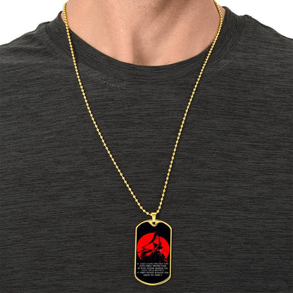 Samurai - IF - Show No Mercy - Bushido - Katana - Ronin - Black Dog Tag - Samurai Dog Tag - Military Ball Chain - Luxury Dog Tag