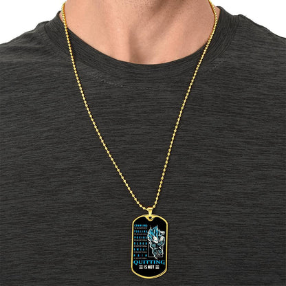 Dragon Ball - Quitting Is Not 2 - Vegeta - Supper Saiyan Blue - Black Dog Tag - Dragon Ball Dog Tag - Military Ball Chain - Luxury Dog Tag