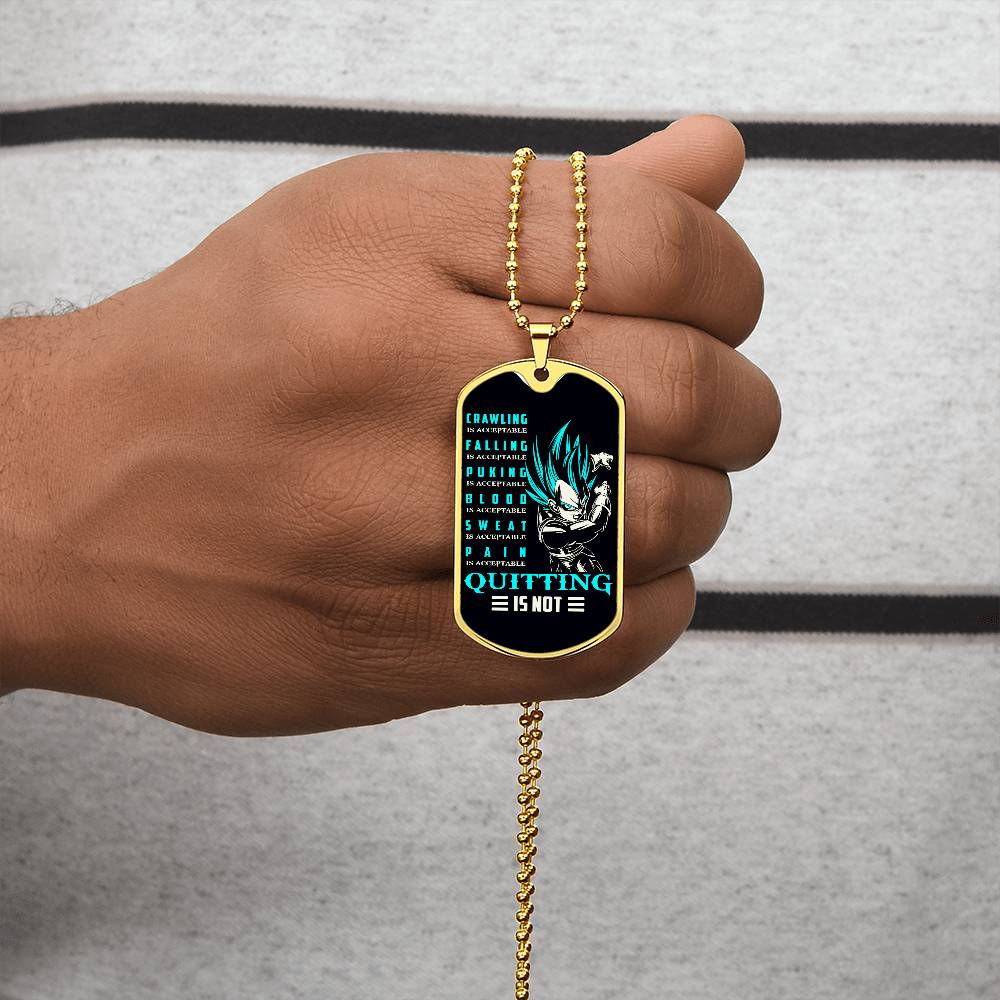 Dragon Ball - Quitting Is Not - Vegeta - Supper Saiyan Blue - Black Dog Tag - Dragon Ball Dog Tag - Military Ball Chain - Luxury Dog Tag