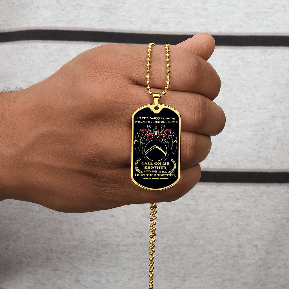 Warrior - Call On Me Brother - Sparta - Spartan - Black Dog Tag - Warrior Dog Tag - Military Ball Chain - Luxury Dog Tag