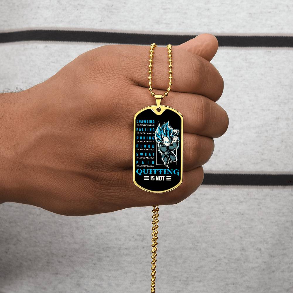Dragon Ball - Quitting Is Not 2 - Vegeta - Supper Saiyan Blue - Black Dog Tag - Dragon Ball Dog Tag - Military Ball Chain - Luxury Dog Tag