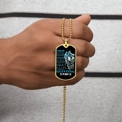 Dragon Ball - Quitting Is Not 2 - Vegeta - Supper Saiyan Blue - Black Dog Tag - Dragon Ball Dog Tag - Military Ball Chain - Luxury Dog Tag
