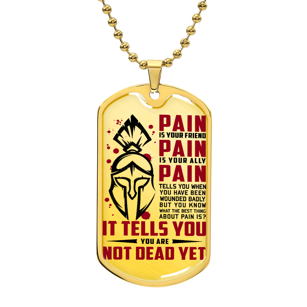 Warrior - PAIN - You Are Not Dead Yet - Sparta - Spartan - Warrior Dog Tag - Military Ball Chain - Luxury Dog Tag