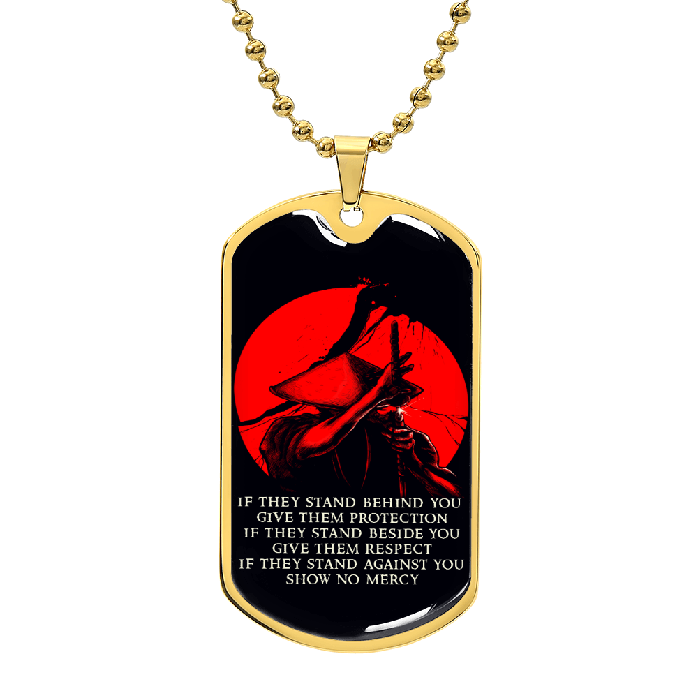 Samurai - IF - Show No Mercy - Bushido - Katana - Ronin - Black Dog Tag - Samurai Dog Tag - Military Ball Chain - Luxury Dog Tag