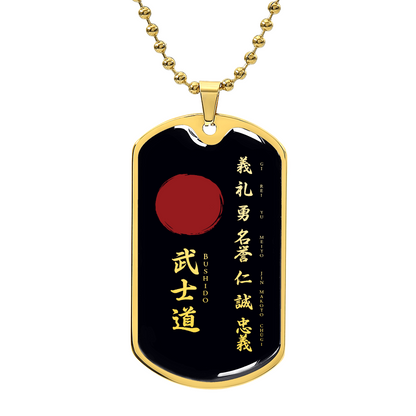 Samurai - The Seven Virtures Of Bushido - Bushido - Katana - Ronin - Black Dog Tag - Samurai Dog Tag - Military Ball Chain - Luxury Dog Tag
