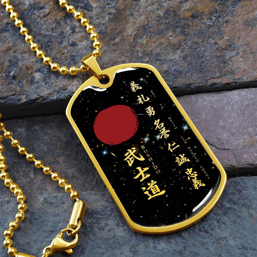 Samurai - The Seven Virtures Of Bushido - Bushido - Katana - Ronin - Galaxy - Black Dog Tag - Samurai Dog Tag - Military Ball Chain - Luxury Dog Tag