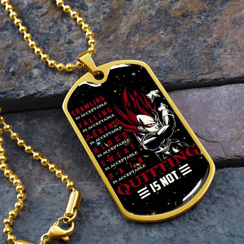 Dragon Ball - Quitting Is Not - Vegeta - Supper Saiyan God - Galaxy - Black Dog Tag - Dragon Ball Dog Tag - Military Ball Chain - Luxury Dog Tag