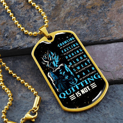 Dragon Ball - Quitting Is Not - Goku - Supper Saiyan Blue - Galaxy - Black Dog Tag - Dragon Ball Dog Tag - Military Ball Chain - Luxury Dog Tag