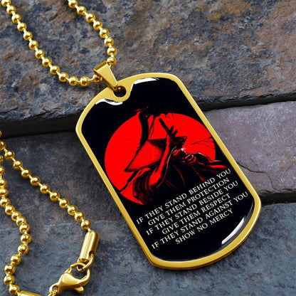 Samurai - IF - Show No Mercy - Bushido - Katana - Ronin - Black Dog Tag - Samurai Dog Tag - Military Ball Chain - Luxury Dog Tag