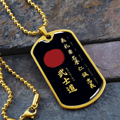 Samurai - The Seven Virtures Of Bushido - Bushido - Katana - Ronin - Black Dog Tag - Samurai Dog Tag - Military Ball Chain - Luxury Dog Tag